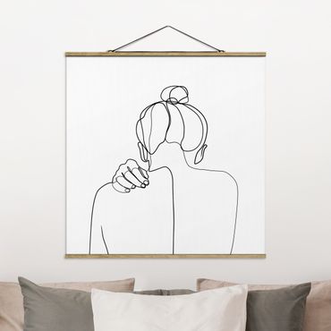 Quadro su tessuto con stecche per poster - Line Art collo donna Bianco e nero - Quadrato 1:1