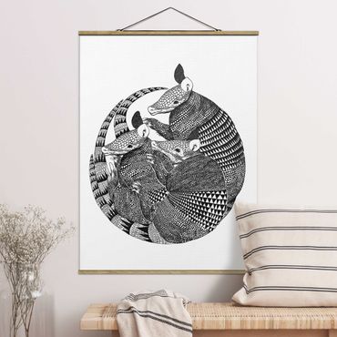 Foto su tessuto da parete con bastone - Laura Graves - Illustrazione del modello Armadillos Bianco e nero - Verticale 4:3