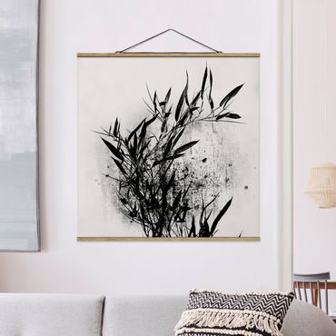 Foto su tessuto da parete con bastone - Mondo vegetale grafico - Bambú nero - Quadrato 1:1