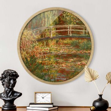 Quadro rotondo incorniciato - Claude Monet - Ninfee e ponte giapponese (armonia in rosa)