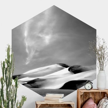 Carta da parati esagonale adesiva con disegni - Dune del Colorado in bianco e nero
