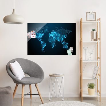 Quadro in vetro - Connected World World Map - Orizzontale 3:2