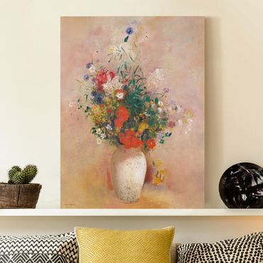 Quadri su tela - Odilon Redon - Vaso con fiori (colore sfondo rosa)