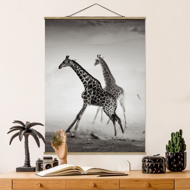 Foto su tessuto da parete con bastone - Giraffe Caccia - Verticale 4:3