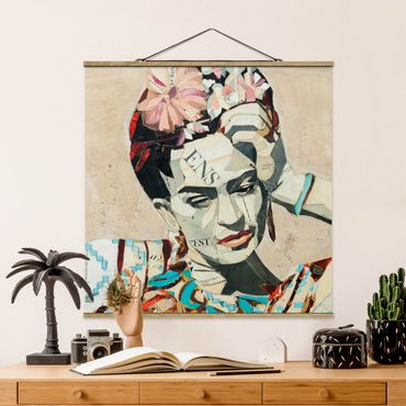 Quadro su tessuto con stecche per poster - Frida Kahlo - Collage No.1 - Quadrato 1:1