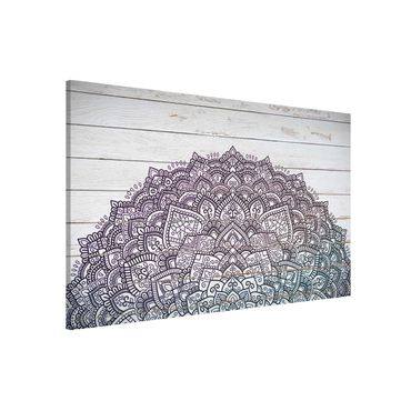 Lavagna magnetica - Mandala con fiore di loto effetto legno bianco