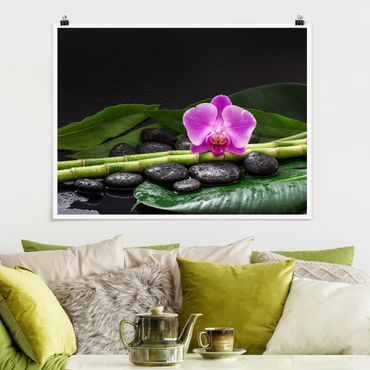 Poster - Green Bamboo Con L'orchidea Blossom - Orizzontale 3:4