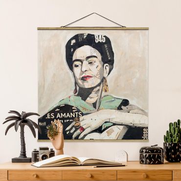 Quadro su tessuto con stecche per poster - Frida Kahlo - Collage No.4 - Quadrato 1:1