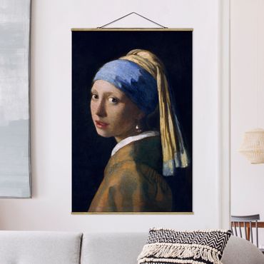 Foto su tessuto da parete con bastone - Jan Vermeer van Delft - Ragazza con l'orecchino di perla - Verticale 3:2