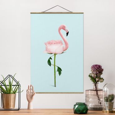 Foto su tessuto da parete con bastone - Flamingo con Rosa - Verticale 3:2