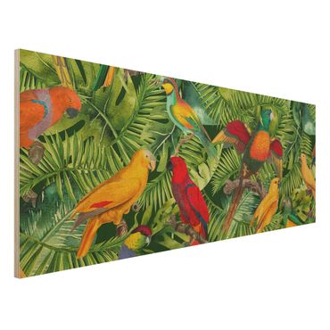 Stampa su legno - Colorato collage - Parrot In The Jungle - Panoramico