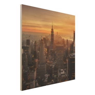Quadro in legno - Manhattan Skyline Evening - Quadrato 1:1