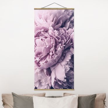 Quadro su tessuto con stecche per poster - Viola Peony Blossoms - Verticale 2:1