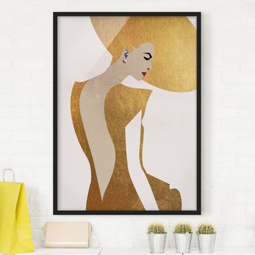 Poster con cornice - Signora con cappellino in oro