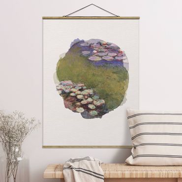 Foto su tessuto da parete con bastone - Acquarelli - Claude Monet - Ninfee - Verticale 4:3