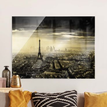 Quadro in vetro - La Torre Eiffel From Above Bianco e nero - Large 3:4