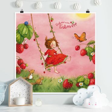 Poster - Strawberry Coniglio Erdbeerfee - Baumschaukel - Quadrato 1:1