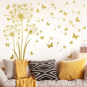 Adesivo murale fiori - Tre soffioni con farfalle