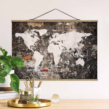 Foto su tessuto da parete con bastone - Vecchio Muro Mappa del mondo - Orizzontale 2:3