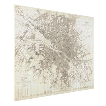 Stampa su alluminio spazzolato - Vintage mappa di Parigi - Orizzontale 3:4