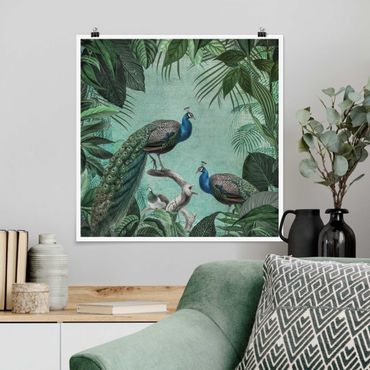 Poster - Shabby Chic Collage - Noble Peacock - Quadrato 1:1