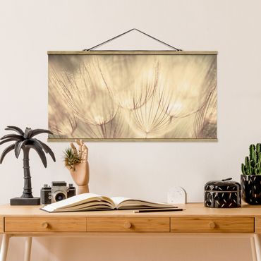 Foto su tessuto da parete con bastone - Dandelions close-up in tonalità seppia casalinga - Orizzontale 1:2
