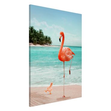 Lavagna magnetica - Spiaggia Con Flamingo - Formato verticale 2:3
