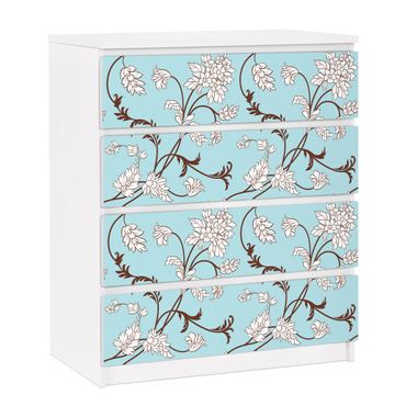 Carta adesiva per mobili IKEA - Malm Cassettiera 4xCassetti - Light blue floral pattern