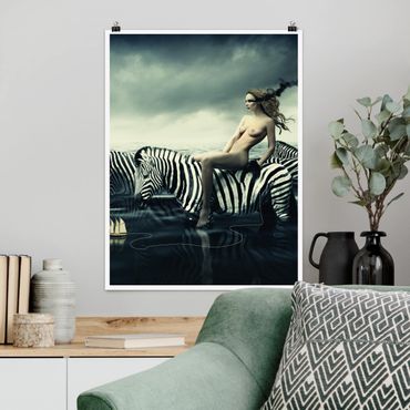 Poster - Donna in posa con Zebre - Verticale 4:3