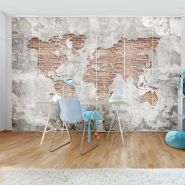 Tende scorrevoli set - Shabby Concrete Brick World Map