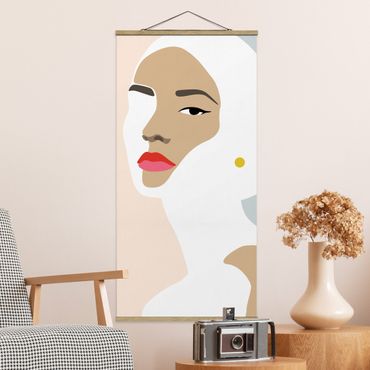 Quadro su tessuto con stecche per poster - Line art ritratto Donna grigio pastello - Verticale 2:1