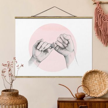 Foto su tessuto da parete con bastone - Laura Graves - Illustrazione mani Amicizia Circle Rosa Bianco - Orizzontale 3:4