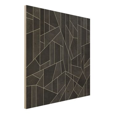 Stampa su legno - Bianco e nero geometrico Acquarello - Quadrato 1:1