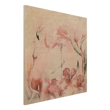 Stampa su legno - Shabby Chic Collage - Flamingo - Quadrato 1:1