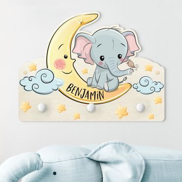 Appendiabiti per bambini - Elefante e luna con nomi personalizzati