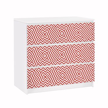 Carta adesiva per mobili IKEA - Malm Cassettiera 3xCassetti - Red Geometric stripe pattern