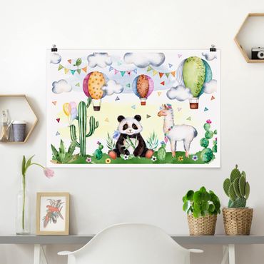 Poster - Panda e acquerello Lama - Orizzontale 2:3