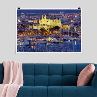 Poster - Palma De Mallorca City Skyline e il porto - Orizzontale 2:3