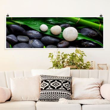 Poster - Verde bambù con Pietre Zen - Panorama formato orizzontale