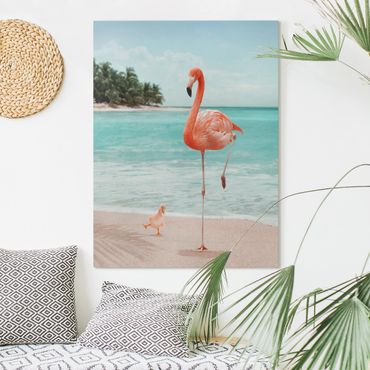 Quadri su tela - Spiaggia con Flamingo