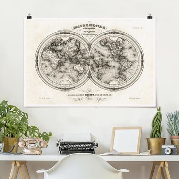 Poster - Mappa del mondo - Mappa francese del Cap del 1848 - Orizzontale 2:3