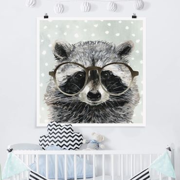 Poster - Animali Occhialuto - Raccoon - Quadrato 1:1