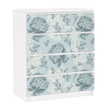 Carta adesiva per mobili IKEA - Malm Cassettiera 4xCassetti - Pattern in blue Hortensia