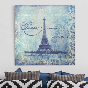 Stampa su tela - Vintage Collage - Paris Mon Amour - Quadrato 1:1