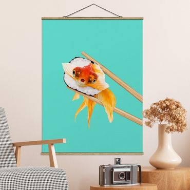 Foto su tessuto da parete con bastone - Sushi con Goldfish - Verticale 4:3