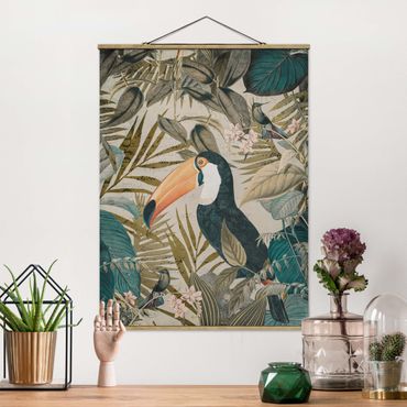 Foto su tessuto da parete con bastone - Vintage Collage - Toucan In The Jungle - Verticale 4:3