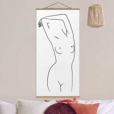 Quadro su tessuto con stecche per poster - Line Art Nudo Bianco e nero - Verticale 2:1