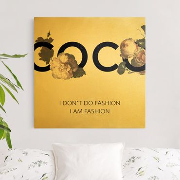 Quadro su tela oro - COCO - I dont´t do fashion con rose