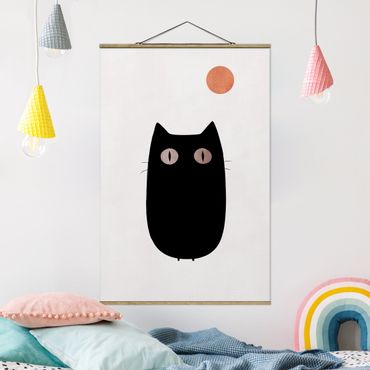Foto su tessuto da parete con bastone - Illustrazione di gatto nero - Verticale 3:2