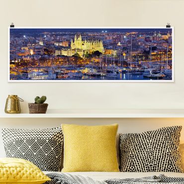 Poster - Palma De Mallorca City Skyline e il porto - Panorama formato orizzontale